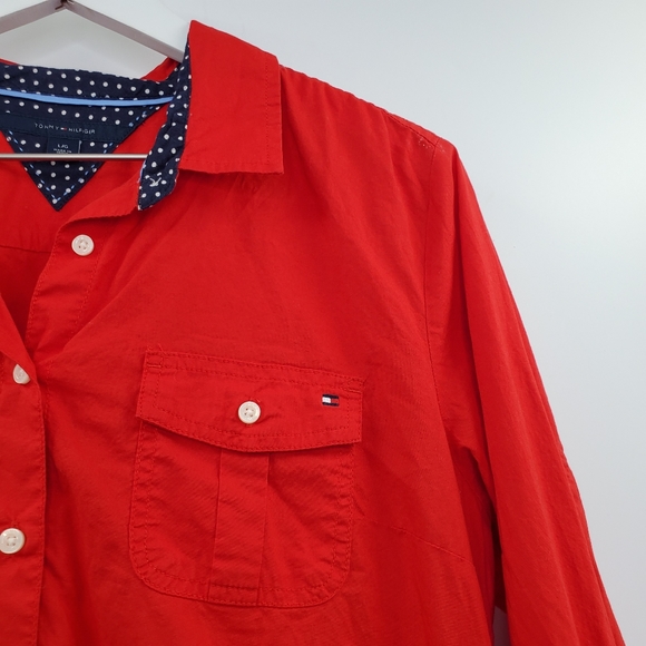 Tommy Hilfiger Red Button Up Shirt Pocket Front - Picture 2 of 6